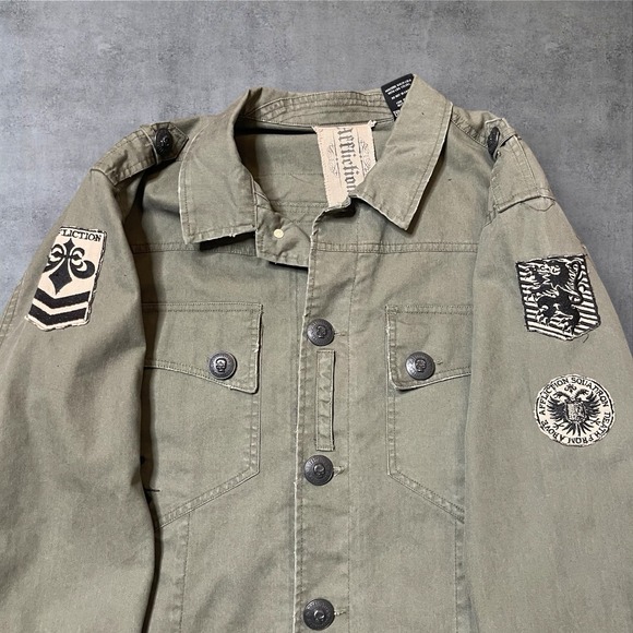 Vintage Y2K Affliction Jacket Men XL Army Green Military Biker Skull Grunge - Picture 5 of 13